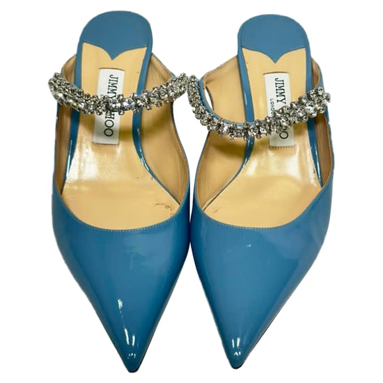 Jimmy Choo Bing Mules with Crystal Strap in Light Blue Patent Leather - Image 3