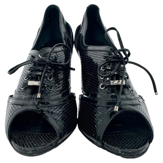 Dior Lace Up Peep Toe Ankle Boots in Black Patent Leather - Image 2