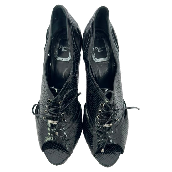 Dior Lace Up Peep Toe Ankle Boots in Black Patent Leather - Image 3