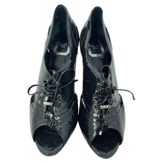 Dior Lace Up Peep Toe Ankle Boots in Black Patent Leather - Image 4