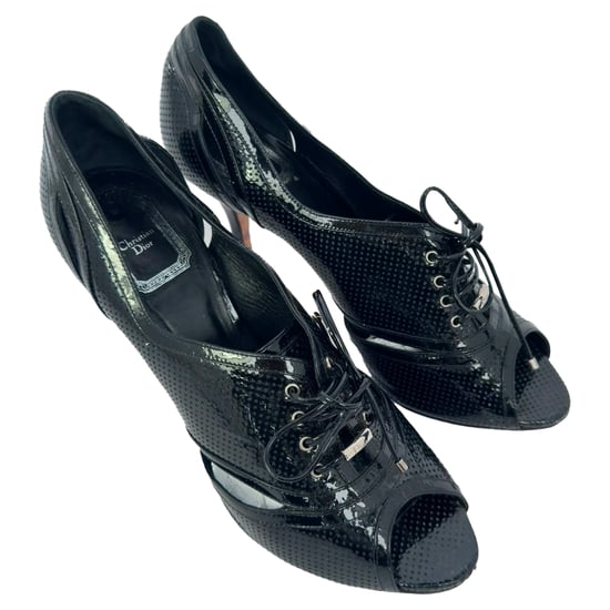 Dior Lace Up Peep Toe Ankle Boots in Black Patent Leather - Image 5