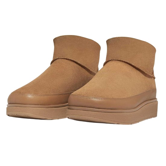 Fit Flop Läderkängor med platt sula för kvinnor/damer (Tan) - Image 3