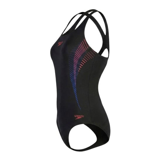 Speedo Dameszwempak met abstracte print en muscleback-ontwerp (Zwart, Rood) - Image 2