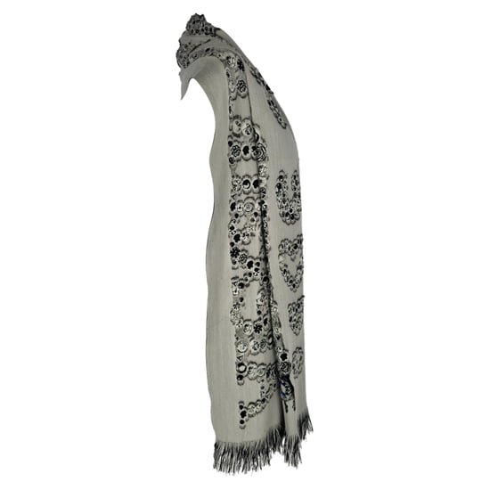 Alexander Mcqueen Printed Fringed Scarf in Grey Wool - Image 3