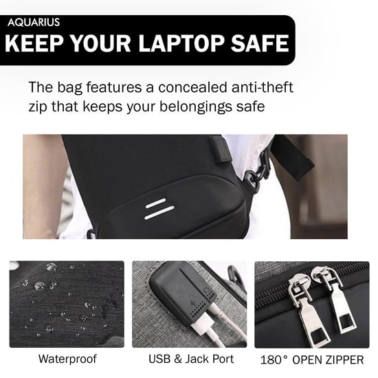 Aquarius Anti Theft Waterproof Backpack with USB Port for Laptop, Travel, 2 Pack - Image 5