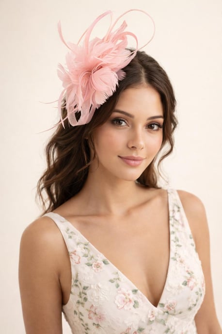 Floral Feather Fascinator with Loops in Pink - Image 1