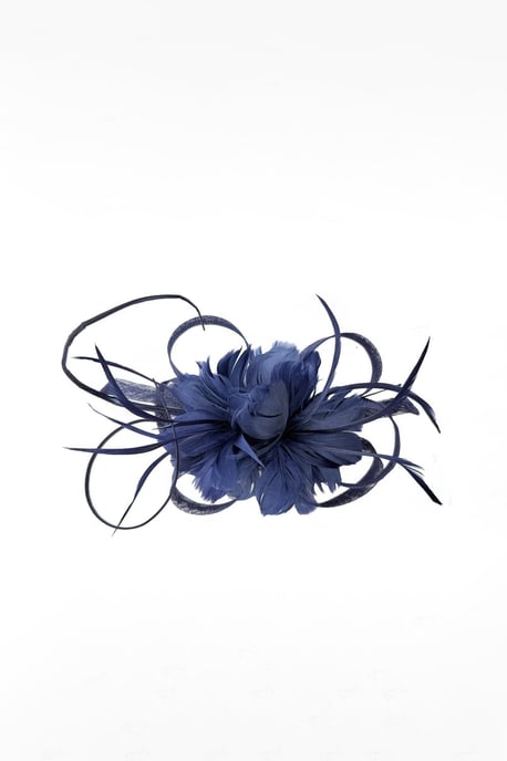 Floral Feather Fascinator with Loops in Navy - Image 2