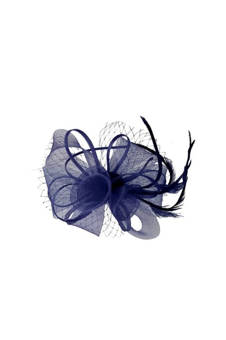 Double Flower Feather Fascinator in Navy - Image 2