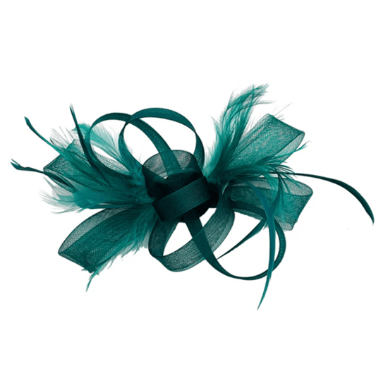 Double Flower Feather Fascinator in Dark Green - Image 2