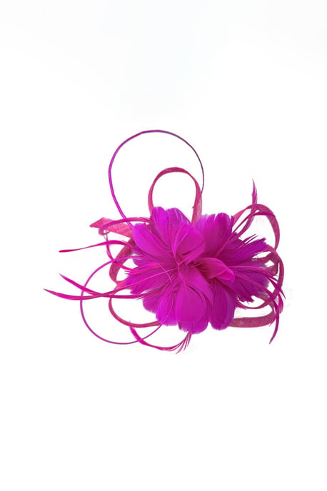 Floral Feather Fascinator with Loops in Fuchsia - Image 2