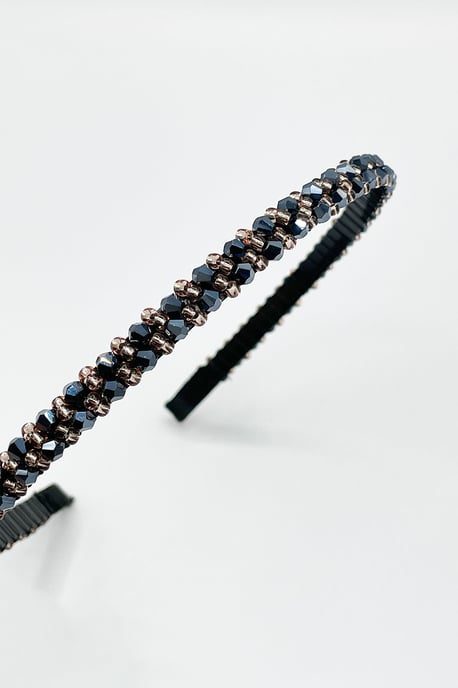 Two Tone Crystal Headband in Navy - Image 2
