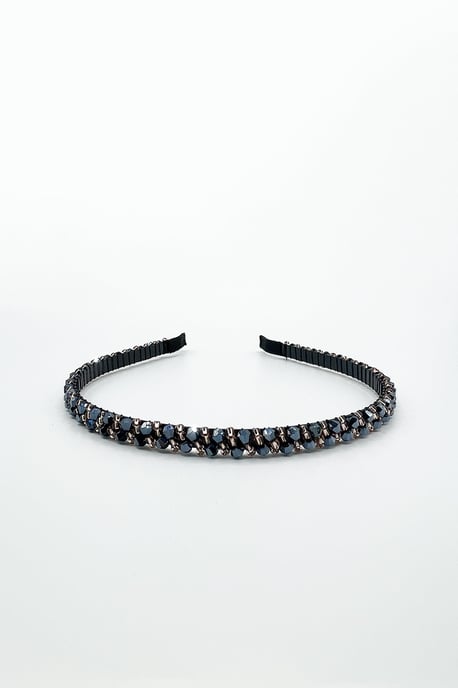 Two Tone Crystal Headband in Navy - Image 3