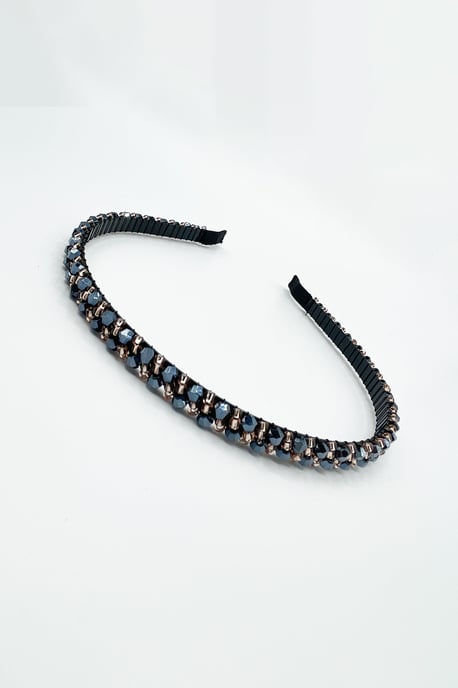 Two Tone Crystal Headband in Navy - Image 4