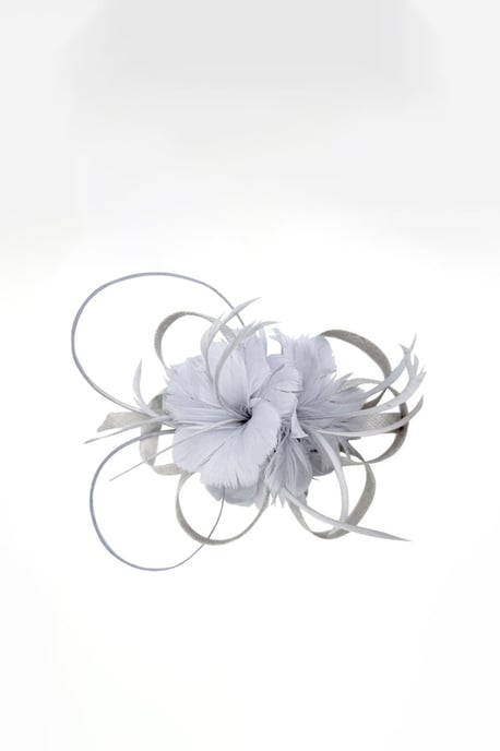 Floral Feather Fascinator with Loops in Light Grey - Image 2
