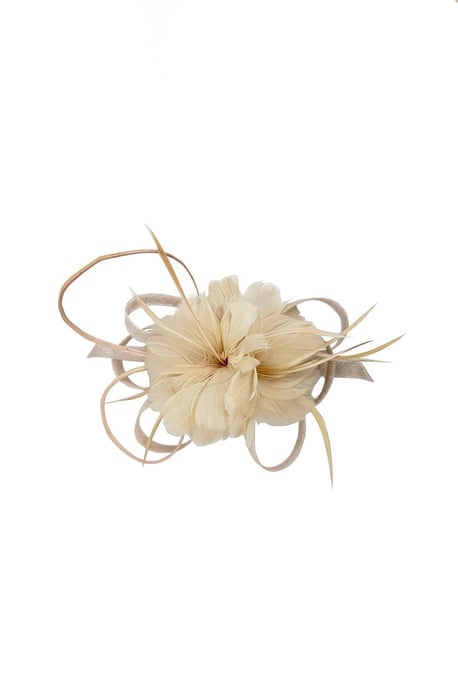 Floral Feather Fascinator with Loops in Nude - Image 2