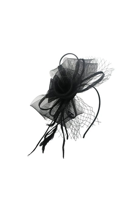 Double Flower Feather Fascinator in Black - Image 2