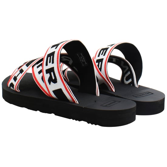 Hunter Elastic Crossover Logo Womens White Sliders - Image 3