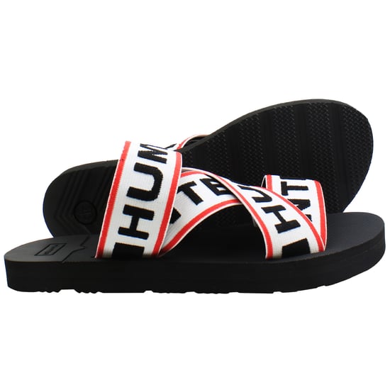 Hunter Elastic Crossover Logo Womens White Sliders - Image 4