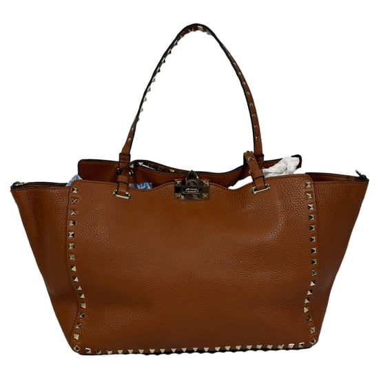 Valentino Light Cuir Rockstud Trapeze Tote in Bruin Leer - Image 1