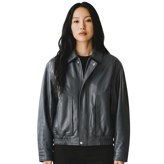 Dames marineblauw leren Biker Blouson Bomber Oversized Jas - Sibiu - Image 1