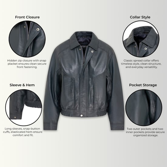 Dames marineblauw leren Biker Blouson Bomber Oversized Jas - Sibiu - Image 3