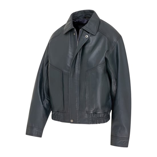 Dames marineblauw leren Biker Blouson Bomber Oversized Jas - Sibiu - Image 4