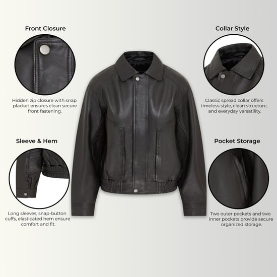 Dames zwarte leren Biker Bomber Oversized Jas - Blouson - Image 2