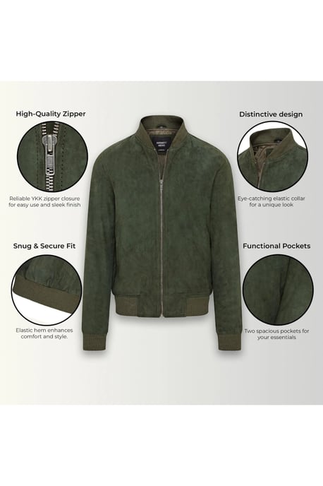 Mens Green Goat Suede MA-1 Bomber Jack-North - Image 4