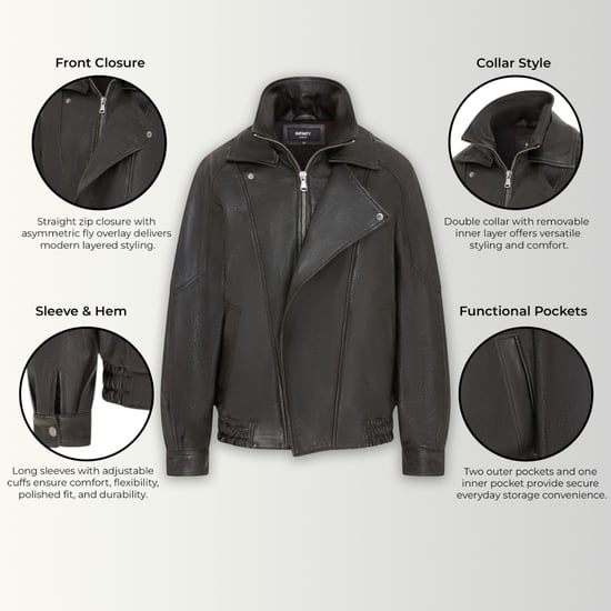 Mens Black Lamb Leather Biker Blouson Jacket - Big Bomber - Image 2