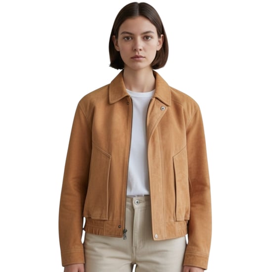 Dames beige leren Biker Blouson Bomber Oversized Jas - Sibiu - Image 1