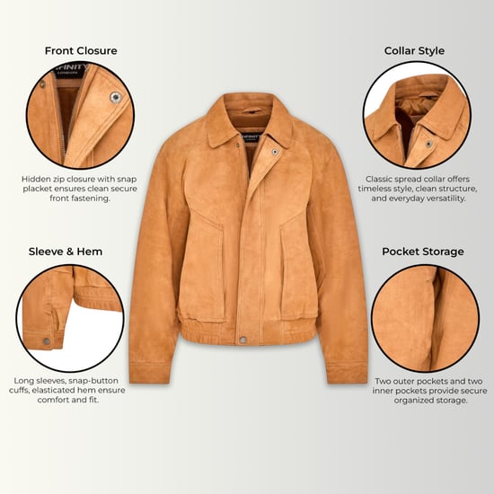 Dames beige leren Biker Blouson Bomber Oversized Jas - Sibiu - Image 3