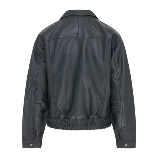 Dames marineblauw leren Biker Bomber Oversized Jas - Blouson - Image 4