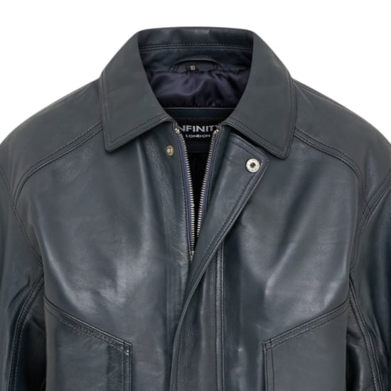 Dames marineblauw leren Biker Bomber Oversized Jas - Blouson - Image 5