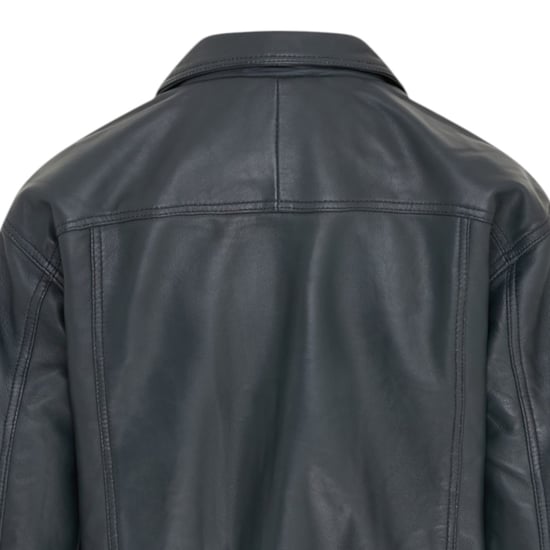 Dames marineblauw leren Biker Bomber Oversized Jas - Blouson - Image 6