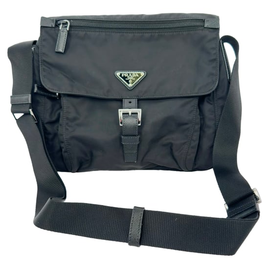 Prada Small Buckled Messenger Bag in Black Nylon - Image 2