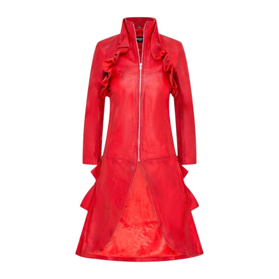 Damer Goth Red Leather High Collar Victorian Flare Frack - Telemark - Image 2
