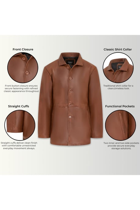 Herenbeige leren jas met lange kraag - wapen - Image 4