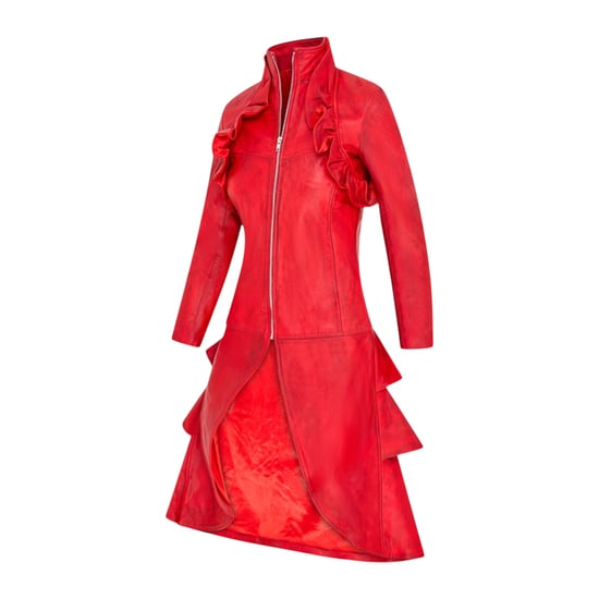 Damer Goth Red Leather High Collar Victorian Flare Frack - Challa - Image 3