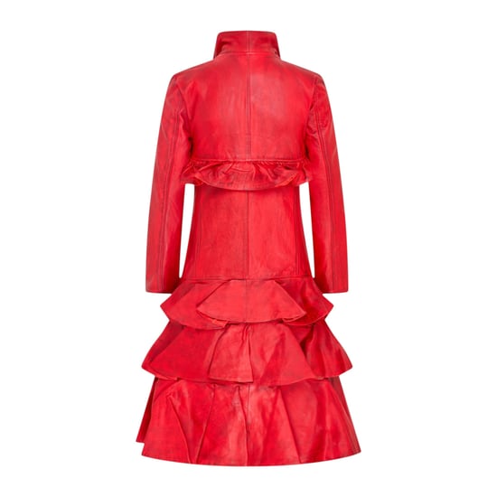 Damer Goth Red Leather High Collar Victorian Flare Frack - Challa - Image 4