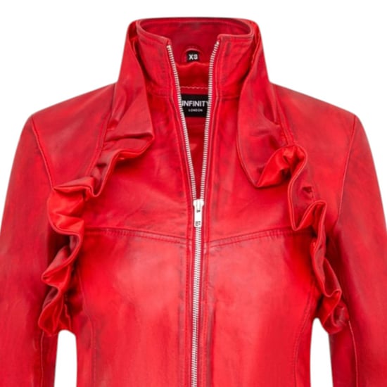 Damer Goth Red Leather High Collar Victorian Flare Frack - Challa - Image 5