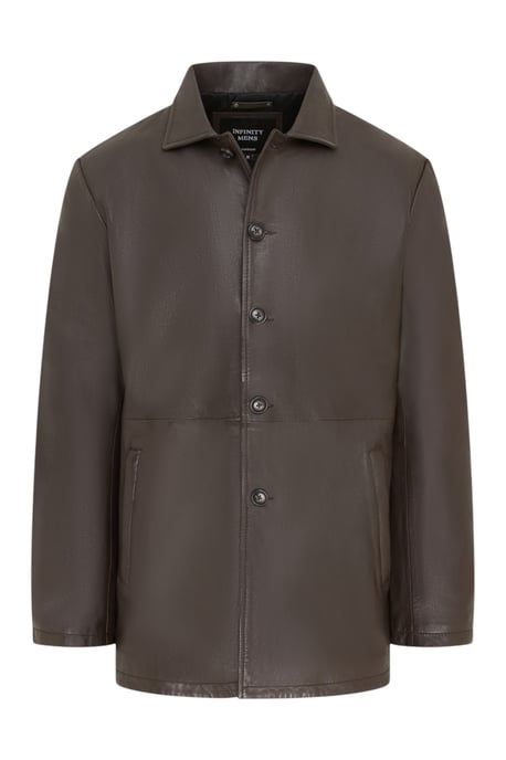 Men's Brown Leather Long Collared Car Coat Jacket - Crest - Image 2