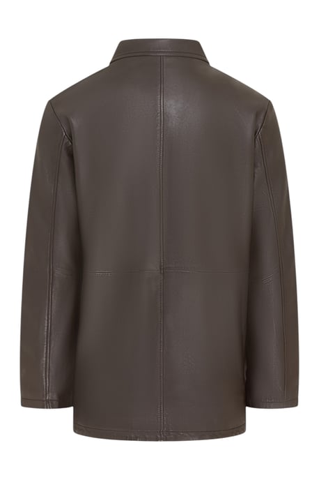 Men's Brown Leather Long Collared Car Coat Jacket - Crest - Image 5