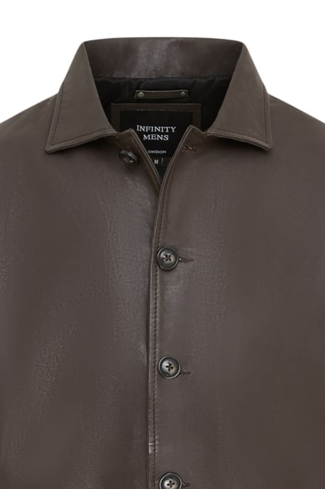 Men's Brown Leather Long Collared Car Coat Jacket - Crest - Image 6