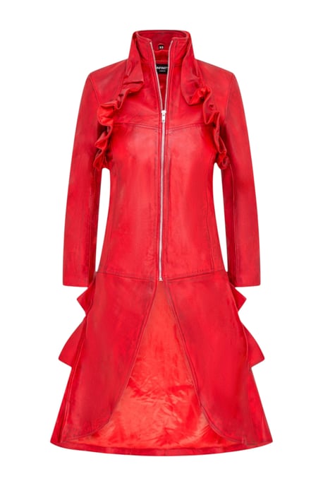 Damer Goth Red Leather High Collar Victorian Flare Frack - Everly - Image 2