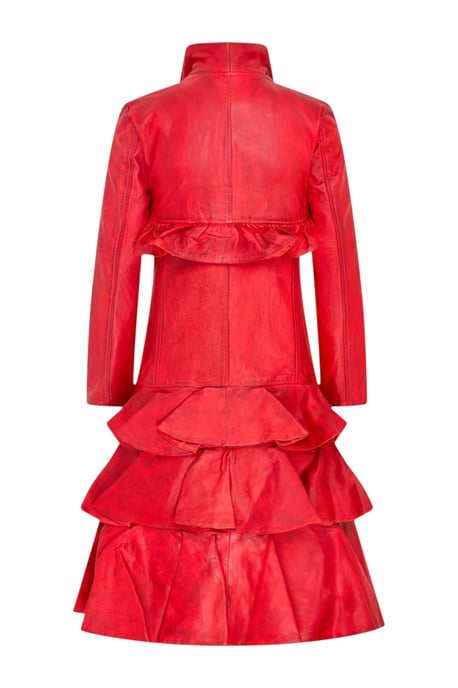 Damer Goth Red Leather High Collar Victorian Flare Frack - Everly - Image 5