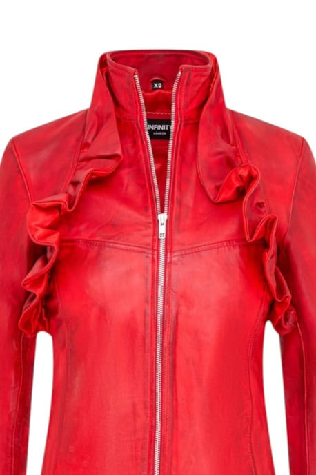 Damer Goth Red Leather High Collar Victorian Flare Frack - Everly - Image 6