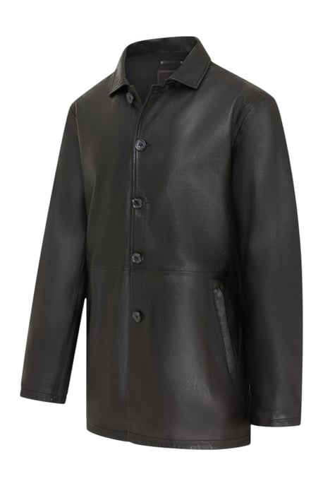 Men's Black Leather Long Collared Car Coat Jacket - Crest - Image 3