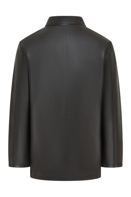 Men's Black Leather Long Collared Car Coat Jacket - Crest - Image 5
