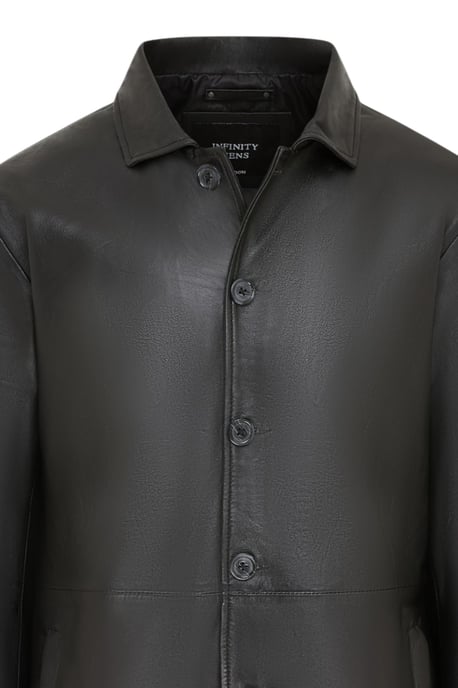 Men's Black Leather Long Collared Car Coat Jacket - Crest - Image 6
