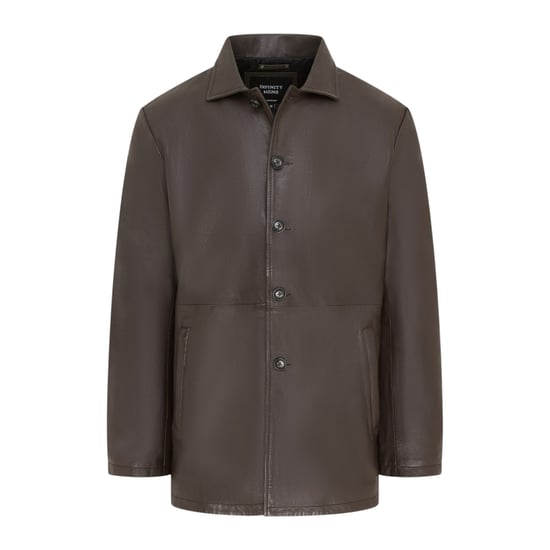 Men's Brown Leather Long Collared Car Coat Jacket - Bergen - Image 2